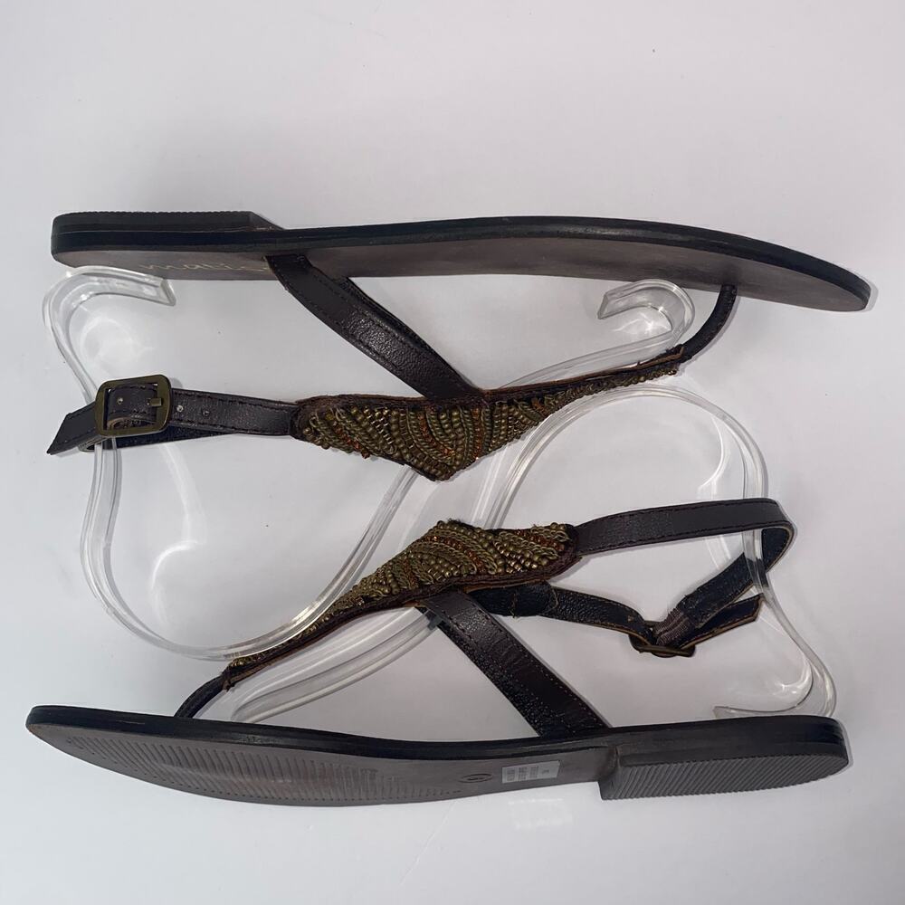 Matisse Women's Dina Brown Leather Gold Beaded Thong Sandals Size 9 - Picture 7 of 12
